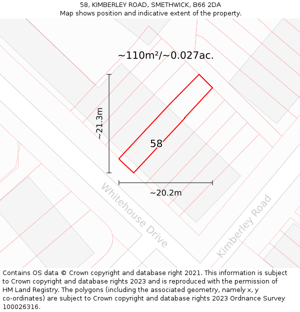 58, KIMBERLEY ROAD, SMETHWICK, B66 2DA: Plot and title map