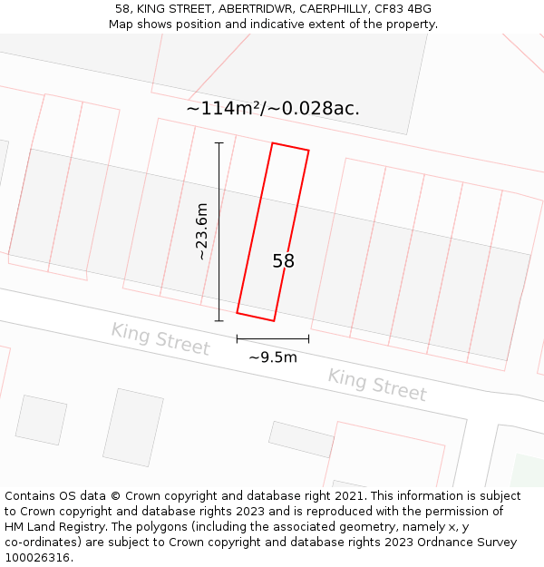 58, KING STREET, ABERTRIDWR, CAERPHILLY, CF83 4BG: Plot and title map