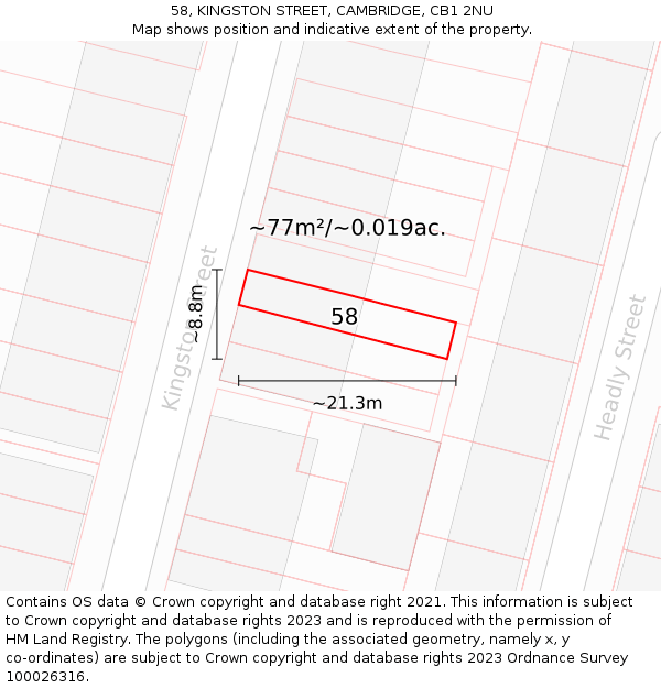 58, KINGSTON STREET, CAMBRIDGE, CB1 2NU: Plot and title map