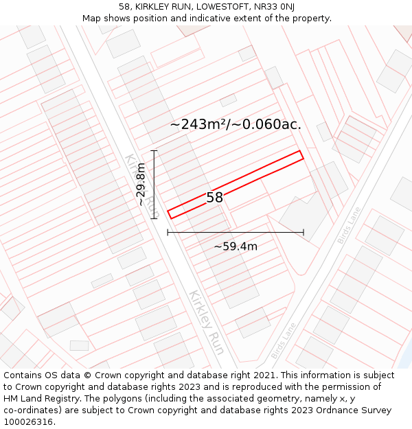 58, KIRKLEY RUN, LOWESTOFT, NR33 0NJ: Plot and title map