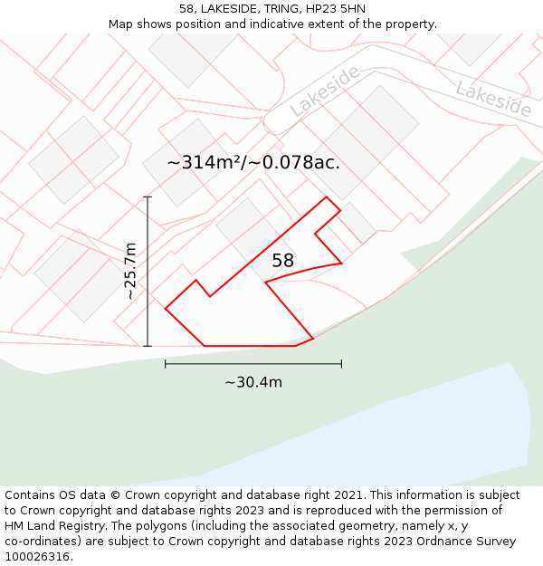 58, LAKESIDE, TRING, HP23 5HN: Plot and title map