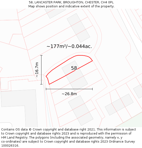 58, LANCASTER PARK, BROUGHTON, CHESTER, CH4 0PL: Plot and title map