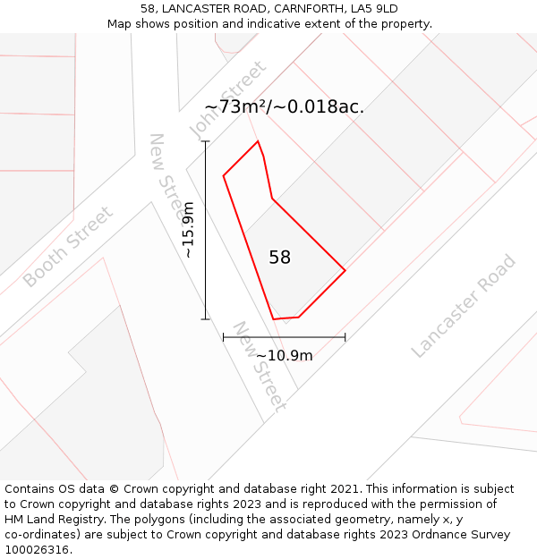58, LANCASTER ROAD, CARNFORTH, LA5 9LD: Plot and title map