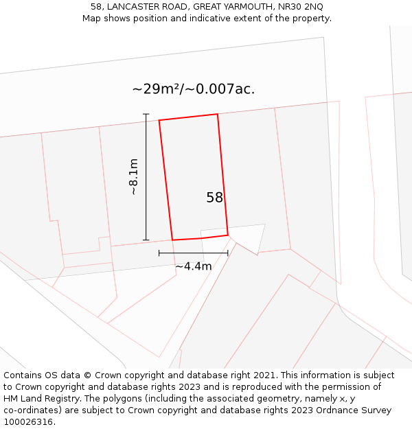 58, LANCASTER ROAD, GREAT YARMOUTH, NR30 2NQ: Plot and title map
