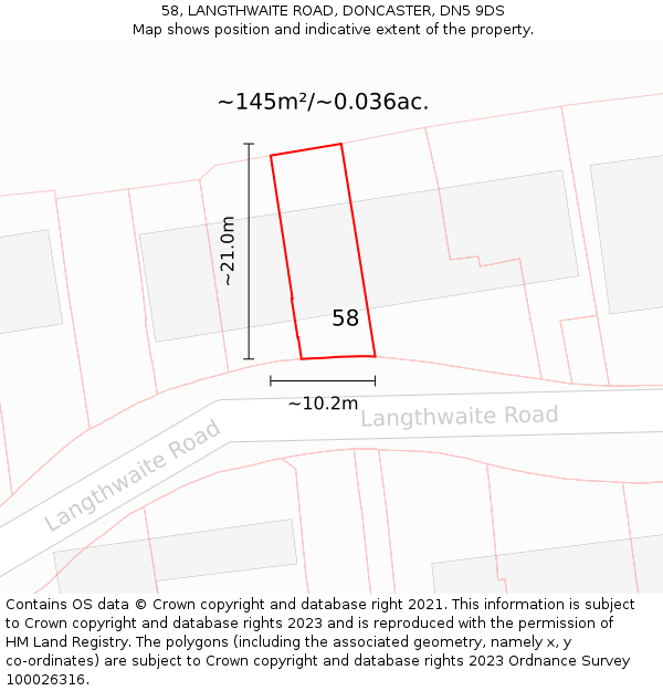 58, LANGTHWAITE ROAD, DONCASTER, DN5 9DS: Plot and title map