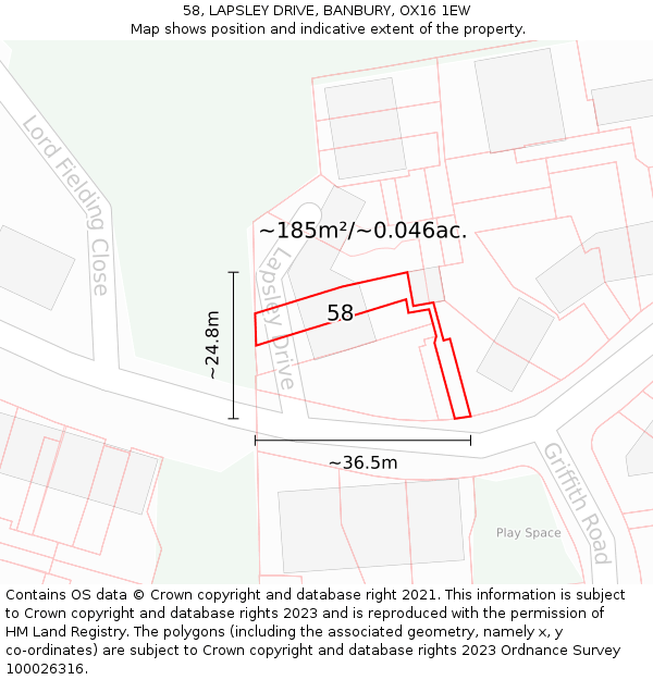 58, LAPSLEY DRIVE, BANBURY, OX16 1EW: Plot and title map