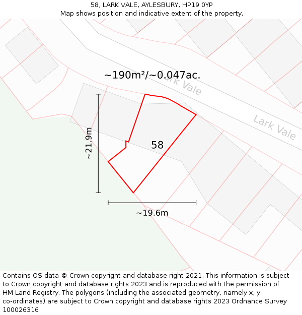 58, LARK VALE, AYLESBURY, HP19 0YP: Plot and title map