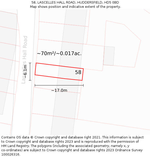 58, LASCELLES HALL ROAD, HUDDERSFIELD, HD5 0BD: Plot and title map