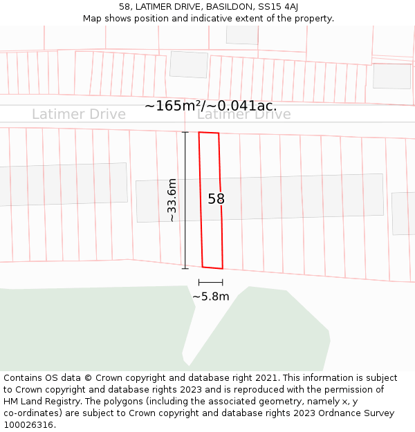 58, LATIMER DRIVE, BASILDON, SS15 4AJ: Plot and title map