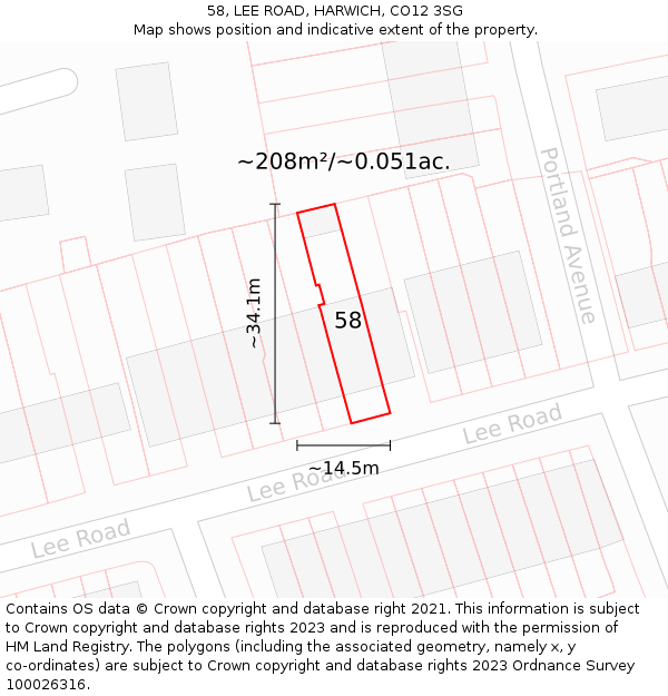 58, LEE ROAD, HARWICH, CO12 3SG: Plot and title map