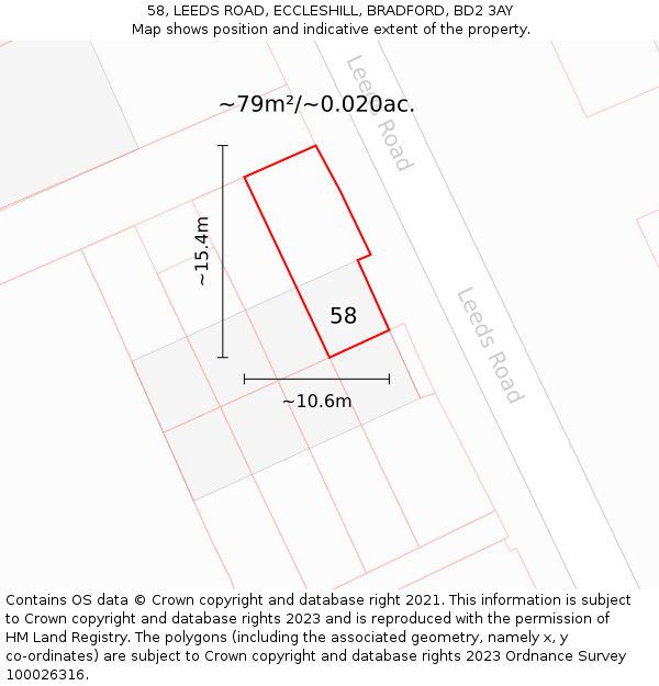 58, LEEDS ROAD, ECCLESHILL, BRADFORD, BD2 3AY: Plot and title map