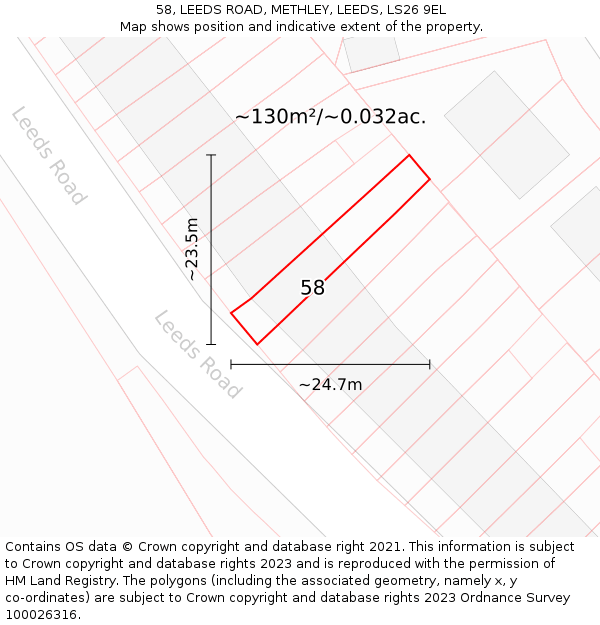 58, LEEDS ROAD, METHLEY, LEEDS, LS26 9EL: Plot and title map