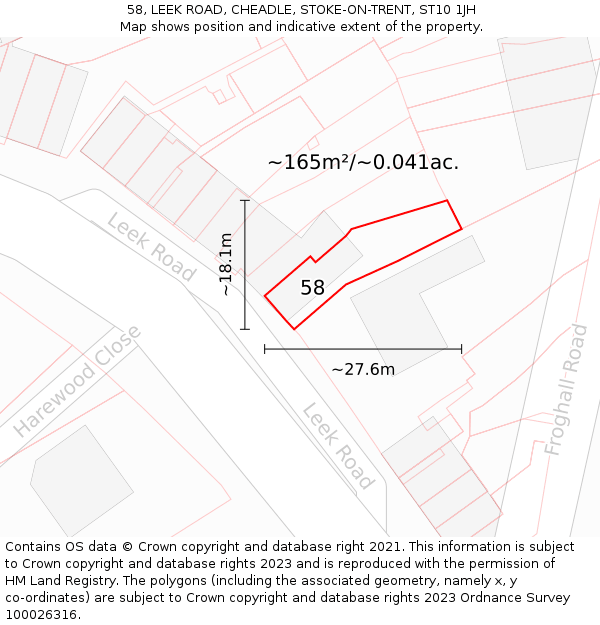 58, LEEK ROAD, CHEADLE, STOKE-ON-TRENT, ST10 1JH: Plot and title map