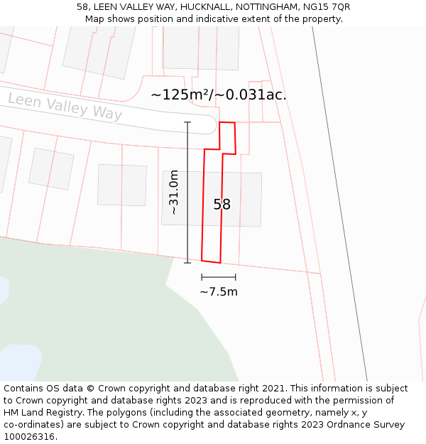 58, LEEN VALLEY WAY, HUCKNALL, NOTTINGHAM, NG15 7QR: Plot and title map