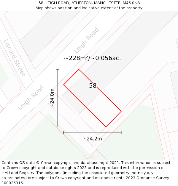 58, LEIGH ROAD, ATHERTON, MANCHESTER, M46 0NA: Plot and title map