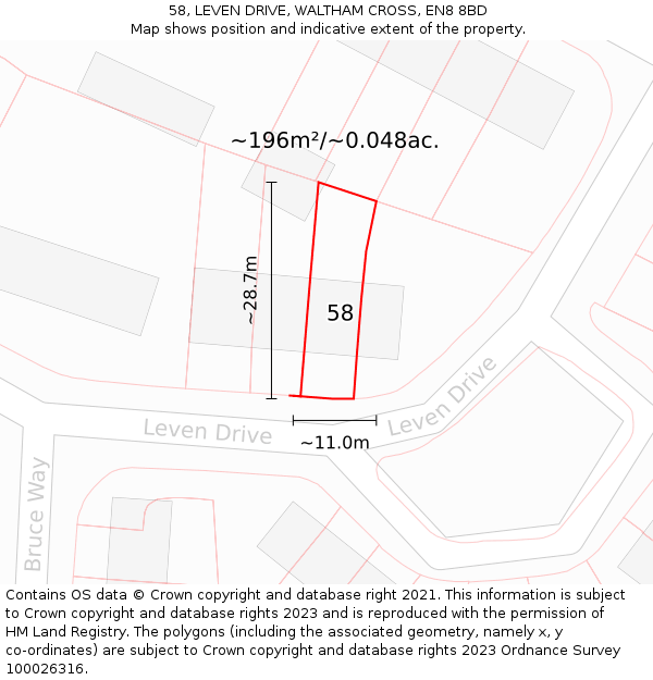 58, LEVEN DRIVE, WALTHAM CROSS, EN8 8BD: Plot and title map