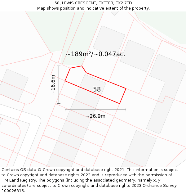58, LEWIS CRESCENT, EXETER, EX2 7TD: Plot and title map