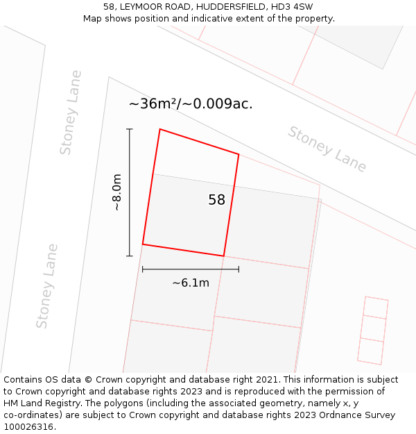 58, LEYMOOR ROAD, HUDDERSFIELD, HD3 4SW: Plot and title map