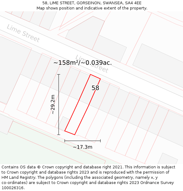 58, LIME STREET, GORSEINON, SWANSEA, SA4 4EE: Plot and title map