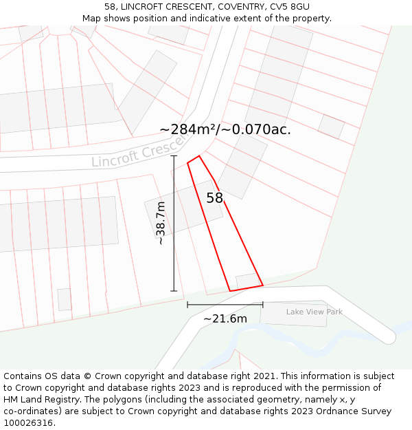 58, LINCROFT CRESCENT, COVENTRY, CV5 8GU: Plot and title map