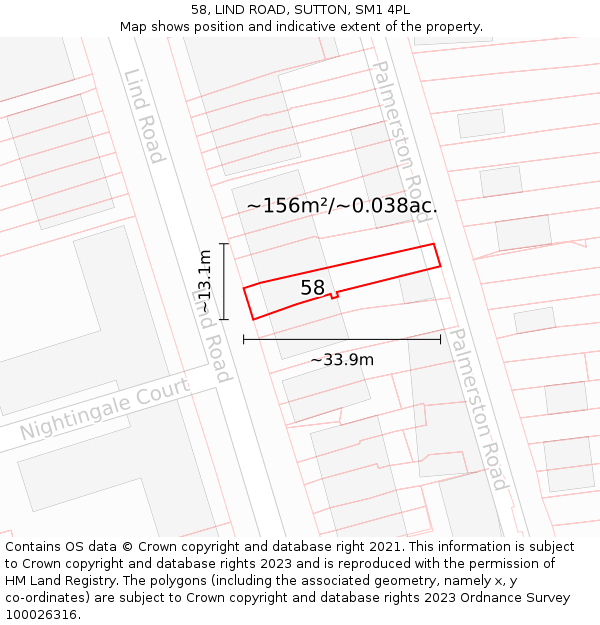 58, LIND ROAD, SUTTON, SM1 4PL: Plot and title map