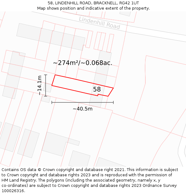 58, LINDENHILL ROAD, BRACKNELL, RG42 1UT: Plot and title map