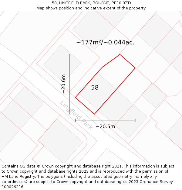 58, LINGFIELD PARK, BOURNE, PE10 0ZD: Plot and title map