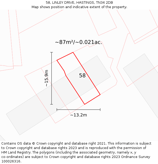58, LINLEY DRIVE, HASTINGS, TN34 2DB: Plot and title map