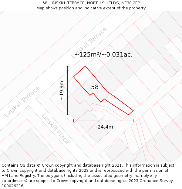 58, LINSKILL TERRACE, NORTH SHIELDS, NE30 2EP: Plot and title map