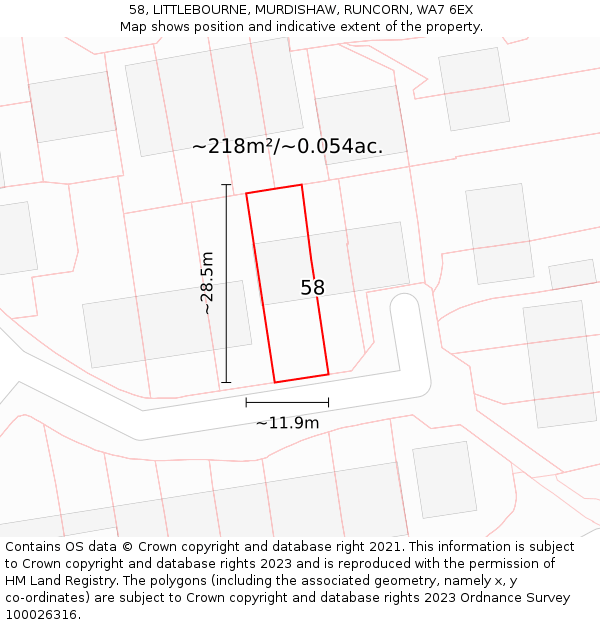 58, LITTLEBOURNE, MURDISHAW, RUNCORN, WA7 6EX: Plot and title map