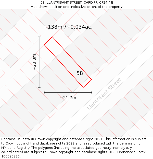 58, LLANTRISANT STREET, CARDIFF, CF24 4JE: Plot and title map