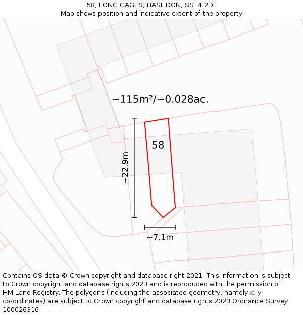 58, LONG GAGES, BASILDON, SS14 2DT: Plot and title map
