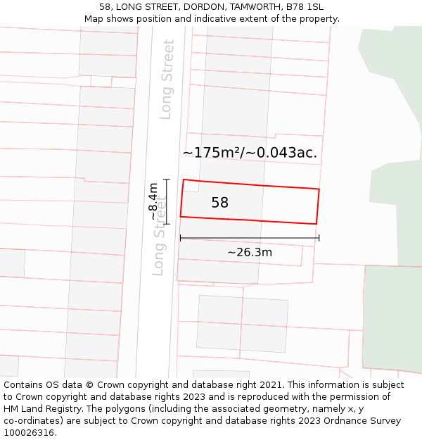 58, LONG STREET, DORDON, TAMWORTH, B78 1SL: Plot and title map