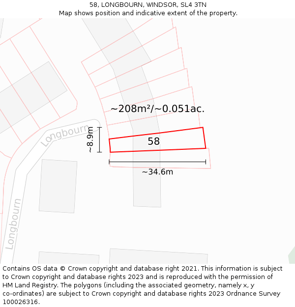 58, LONGBOURN, WINDSOR, SL4 3TN: Plot and title map