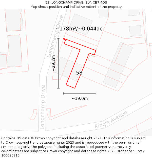 58, LONGCHAMP DRIVE, ELY, CB7 4QS: Plot and title map