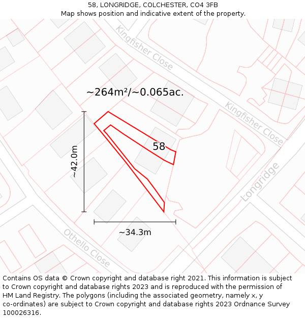 58, LONGRIDGE, COLCHESTER, CO4 3FB: Plot and title map