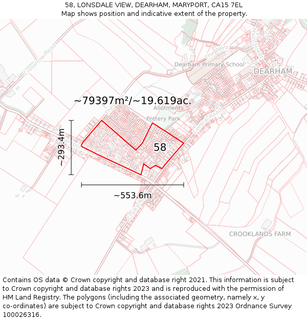 58, LONSDALE VIEW, DEARHAM, MARYPORT, CA15 7EL: Plot and title map