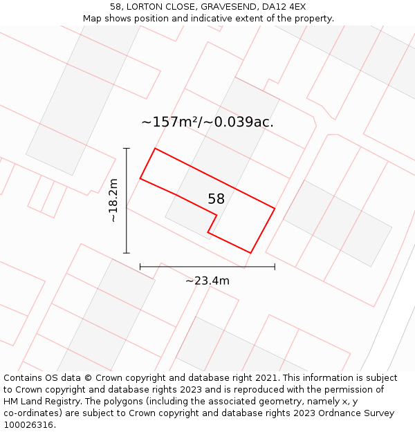 58, LORTON CLOSE, GRAVESEND, DA12 4EX: Plot and title map