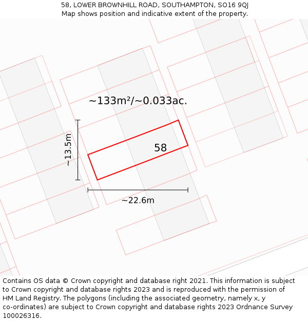 58, LOWER BROWNHILL ROAD, SOUTHAMPTON, SO16 9QJ: Plot and title map