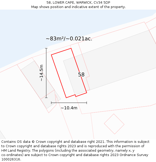 58, LOWER CAPE, WARWICK, CV34 5DP: Plot and title map