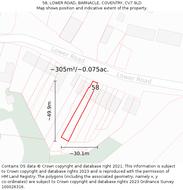 58, LOWER ROAD, BARNACLE, COVENTRY, CV7 9LD: Plot and title map