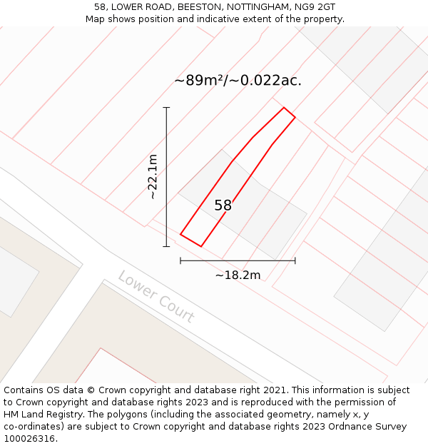 58, LOWER ROAD, BEESTON, NOTTINGHAM, NG9 2GT: Plot and title map