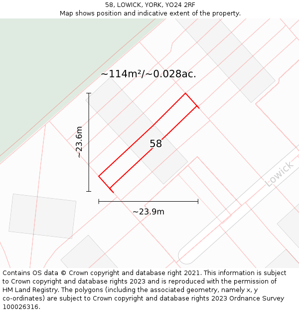 58, LOWICK, YORK, YO24 2RF: Plot and title map