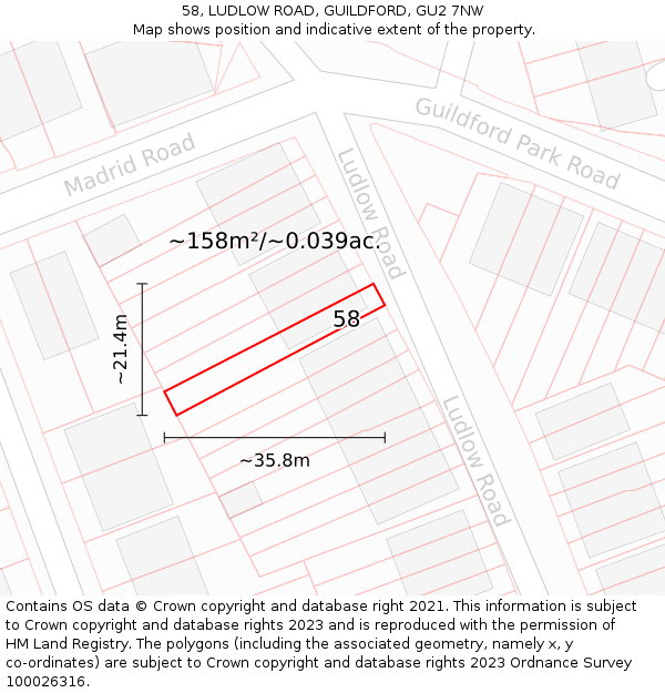 58, LUDLOW ROAD, GUILDFORD, GU2 7NW: Plot and title map