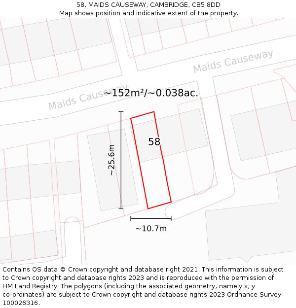 58, MAIDS CAUSEWAY, CAMBRIDGE, CB5 8DD: Plot and title map