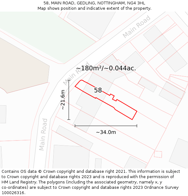 58, MAIN ROAD, GEDLING, NOTTINGHAM, NG4 3HL: Plot and title map