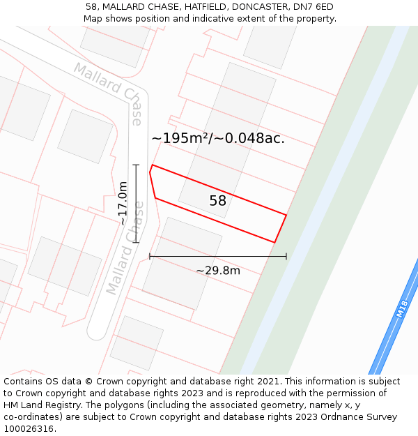 58, MALLARD CHASE, HATFIELD, DONCASTER, DN7 6ED: Plot and title map