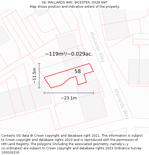 58, MALLARDS WAY, BICESTER, OX26 6WT: Plot and title map