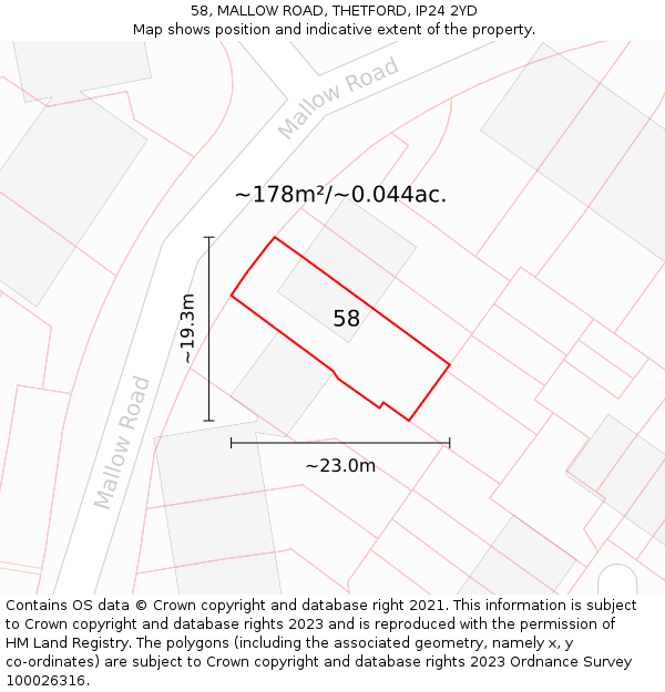 58, MALLOW ROAD, THETFORD, IP24 2YD: Plot and title map