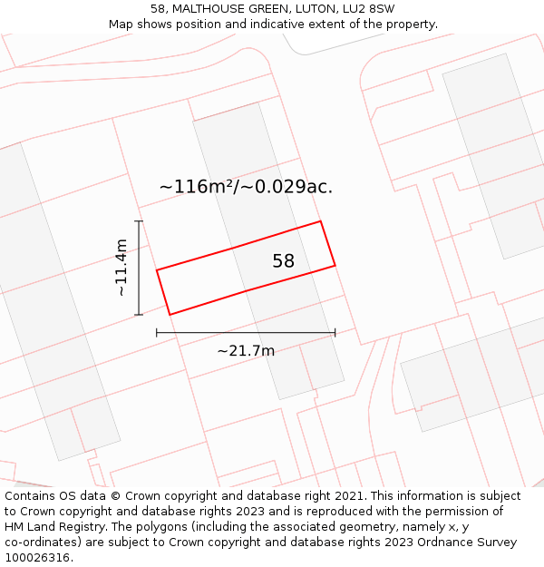 58, MALTHOUSE GREEN, LUTON, LU2 8SW: Plot and title map